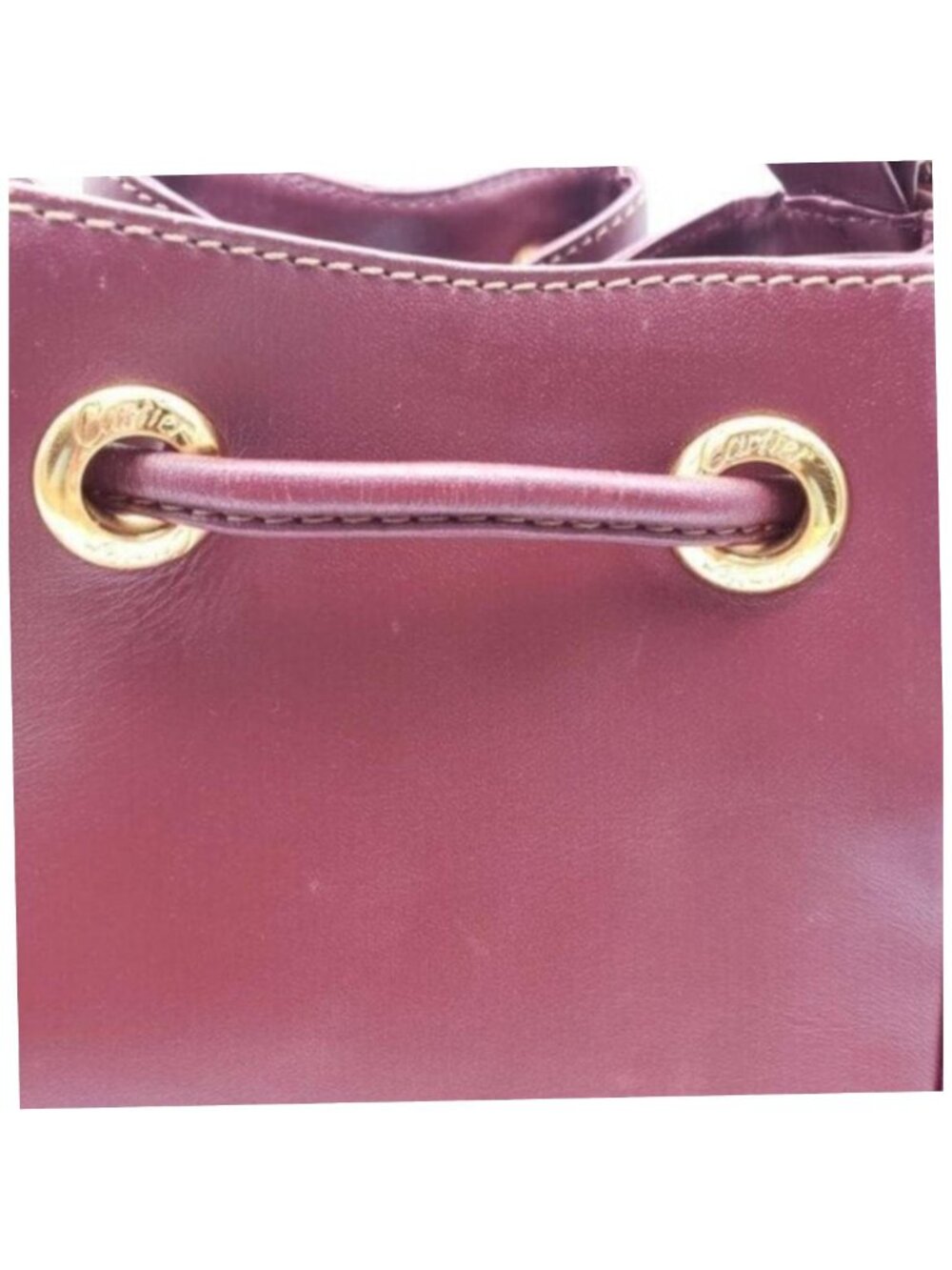 Authentic Cartier Burgundy Leather Bucket Bag Drawstring Crossbody - Picture 14 of 16